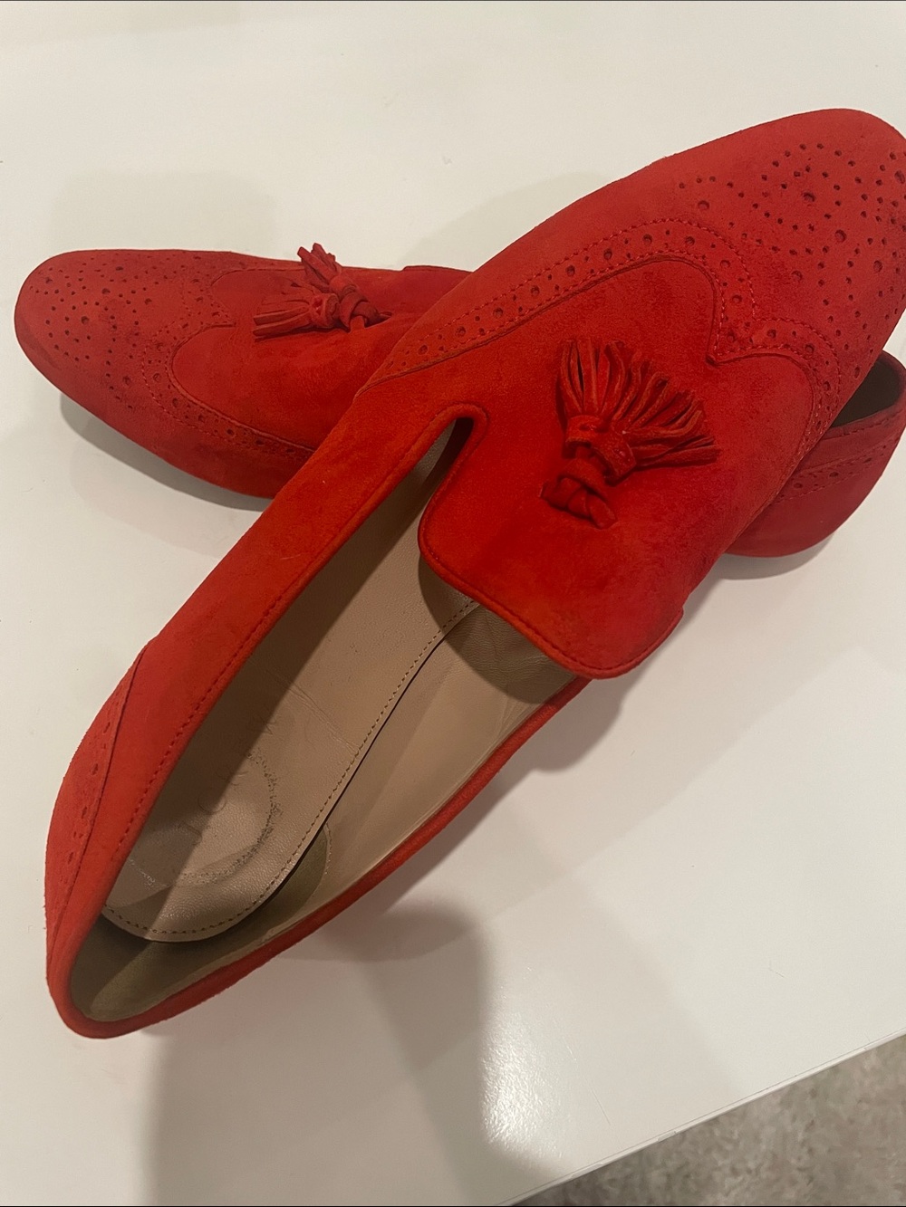 J. Crew Red Brogue Styled Tassel Loafers. Slip On w/ Rubber Soles. See photos.